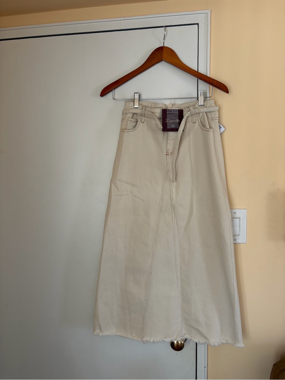 Cream A-Line Denim Skirt